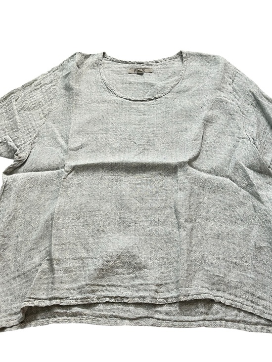 Flax Tops - Flax 100% Linen Light Gray Green Relaxed Scoop Neck Boho Grandmacore Size Large